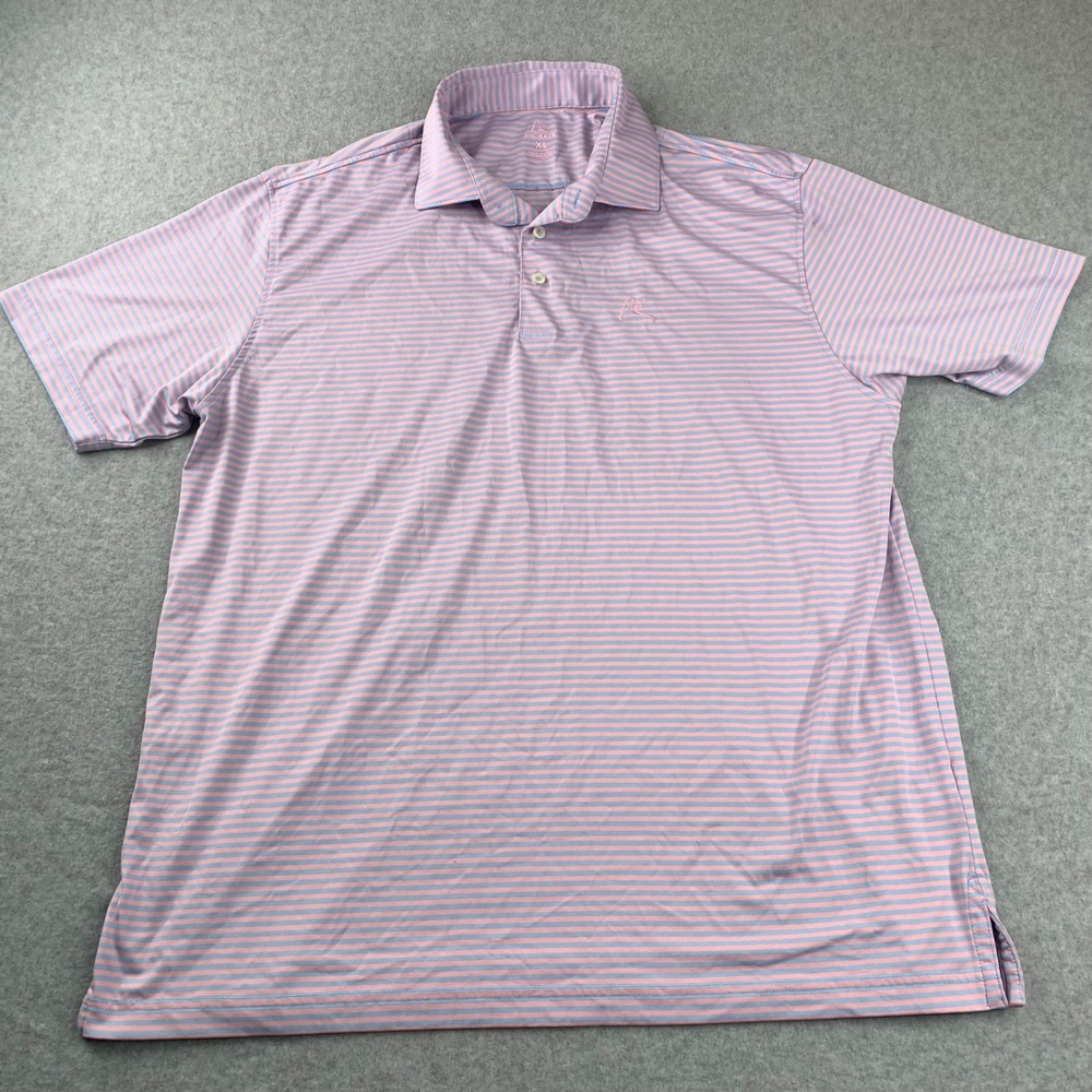 Rhoback Polo Shirt Mens XL Pink Blue Striped Performance Short Sleeve Golf Top